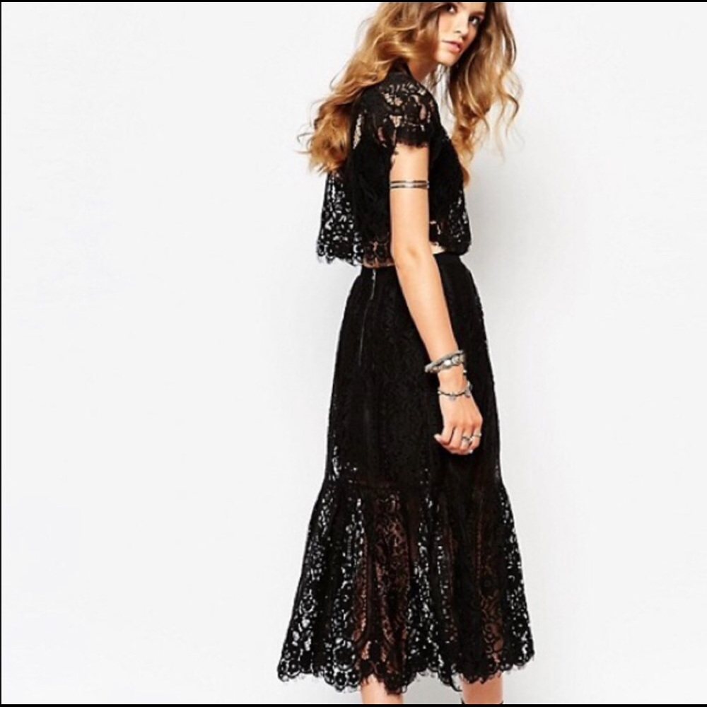 NWOT Free People Angel Rays Eyelash Lace Midi Skirt